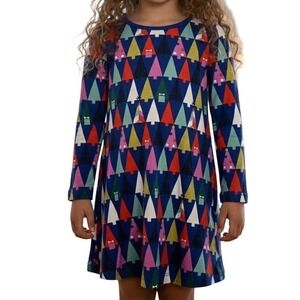 Hanna Andersson Girls Long Sleeve Dress 110cm US 5 Christmas Trees Print Blue
